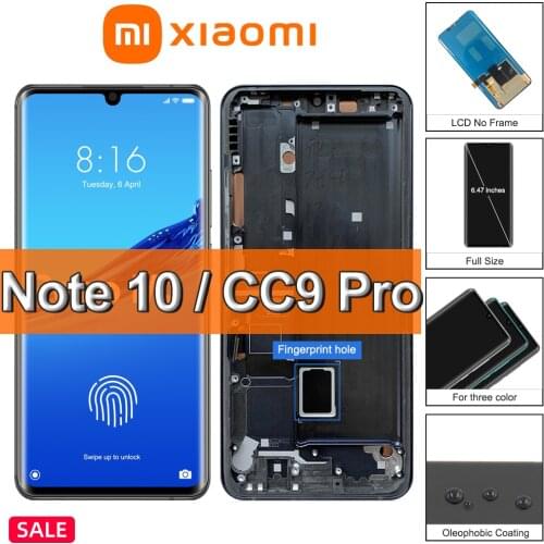 Original 6.47'' Display For XiaoMi Mi Note 10 Note 10 Pro LCD CC9 Pro LCD Display Touch Screen Digitizer Assembly With Frame LCD
