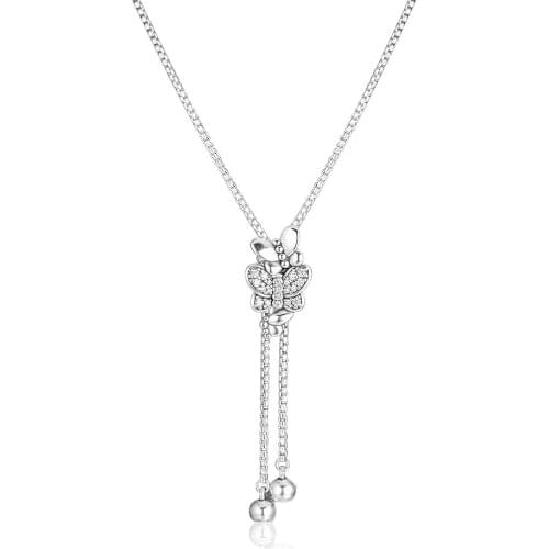 Dazzling and Dancing Butterflies Necklace Fashion Female Necklace For Beads & Charms Woman DIY sterling silver jewelry