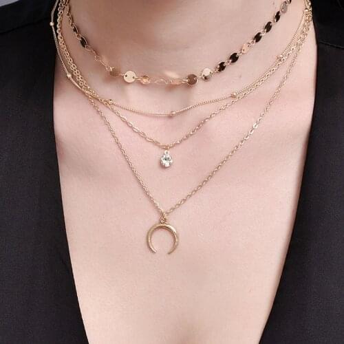 Fashion Jewelry Necklace Round Moon Multi-layer Necklace Punk Statement Necklace Gothic Necklace Women Long Necklace Bijoux