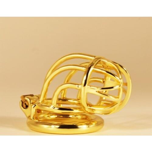 FAAK Ergonomic Stainless Steel golden chastity cage curved Lockable sex toys for men penis sleeve ring Bondage Belt Devices