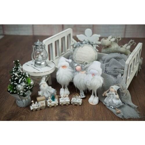 Baby full moon silver Christmas woodwork bed doll elk hat cute Christmas themed prop newborn photography props