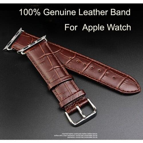 100% Crocodile Grain Genuine Leather Watch Band Connector Adapter Strap For 42MM/38MM Apple Watch Band for iWatch Sports Buckle