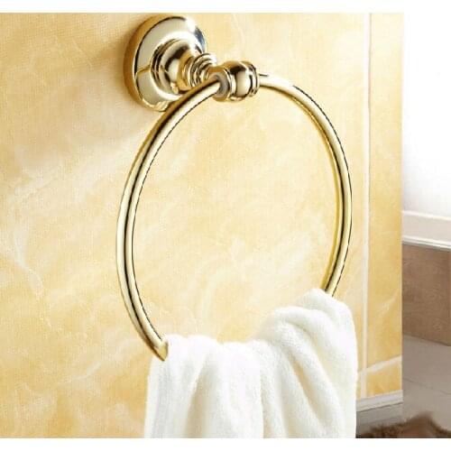 Luxury Golden Brass Wall Mounted Bathroom Towel Ring Holders Cba104