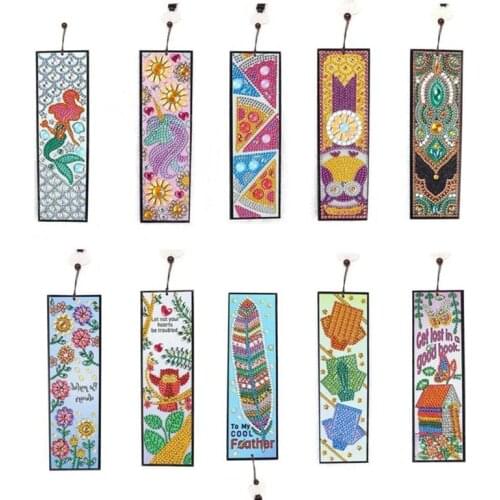 DIY Special Shaped 5D Diamond Painting Diamond Embroidery Leather Bookmark Craft Tassel Book Marks for Books Christmas Gifts