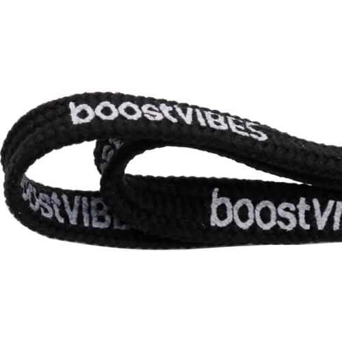 New Material Shoelace Double Layer Polyester Silk Sreen Black Lacet With "boostVIBES" White Letter Printing Nice Cord