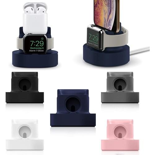 Silicone Charger Stand Holder for Apple Watch Series 3 4 5 6 iPhone Charging Stand Bracket Base Smart Accessories 38 40 42 44mm