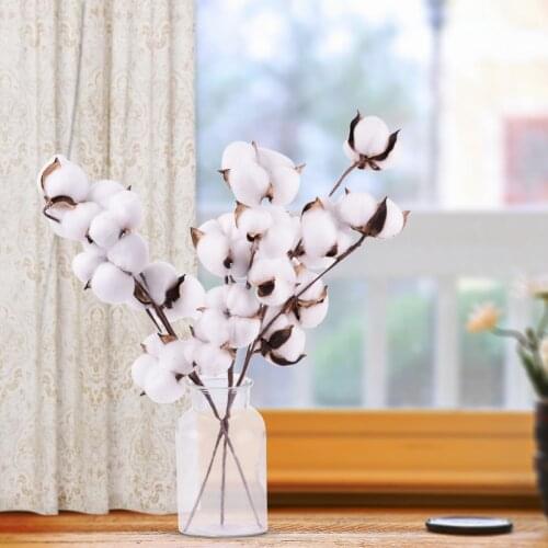 Naturally Dried Cotton Stems Farmhouse Artificial Flower for Home Decoration DIY Garland Wedding Decor Kapok Cotton Fake Flower