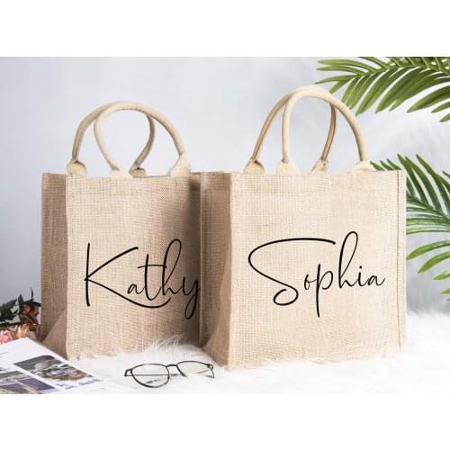 Burlap Tote Bags Personalized Bridesmaid Gift Bag Custom Name Bachelorette Party Beach Jute Bag Wedding Favors gifts for her