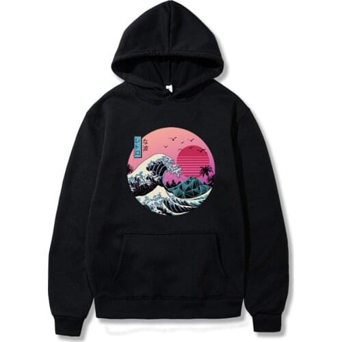 Men Hip Hop Sweatshirt Hoodie Funny Wave Print Streetwear Harajuku Pullover Fleece Winter Autumn Casual Fashion OversizedClothes