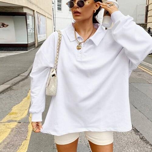 Solid White Casual Sweatshirts for Women Autumn Fashion Long Sleeve Outfits Pullover Sweatshirts Streetwear