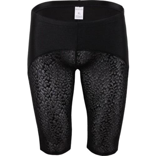 Lace Men Sleep Bottoms Sexy Penis Pouch Patchwork Underpants Fitness Bodybuilding Long Boxer Shorts Casual Pijama Sleepwear 2XL
