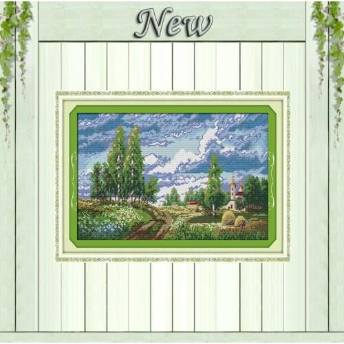 The spring field Europe town country Scenery,Counted print on cloth DMC 14CT 11CT DIY Cross Stitch Needlework kit Embroidery Set