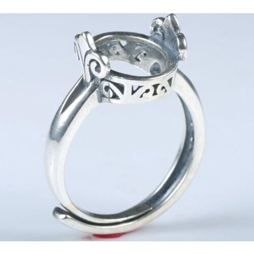 925 Sterling Silver Vintage Engagement Wedding Semi Mount Ring Settings fit 9x11mm Oval Cabochon Amber Opal Garnet Adjustable