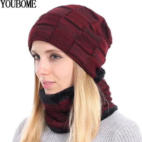 YOUBOME Knitted Hat Scarf Winter Skullies Beanies Female Winter Hats For Women Men Baggy Ring Warm Thicken Fashion Cap Hats 2018