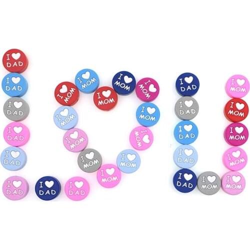 Kovict 10Pcs I love mom DAD Silicone Beads Baby Products Teething Toys For DIY Jewelry Making BPA Free Mordedor Silicone Beads