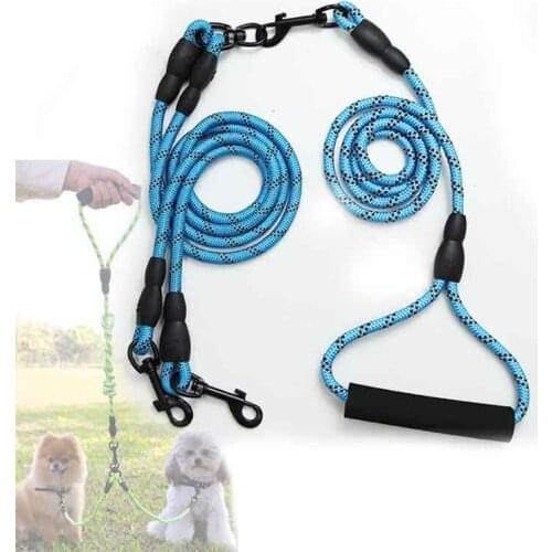 2 in1Pet Supplies Reflective Double Dog Leash Nylon No Tangle for Dog & Cat Running or Training