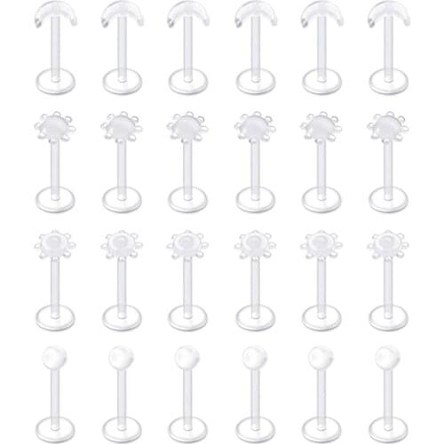 24PCS PTFE Bioplast Opal Piercing Oreja Lip Rings Piercings Ear Tragus Cartilage Flower Moon Labret Ring Piercings Body Jewelry