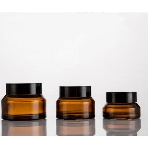 300pcs/lot 15g 30g 50g Amber Glass Cream Jar With Lids White Seal Insertion Container Cosmetic Packaging Glass Cream Pot