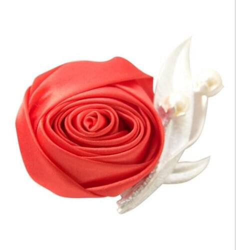 5Pcs new European and American style wedding bride and groom wedding party handmade ribbons roses brooches