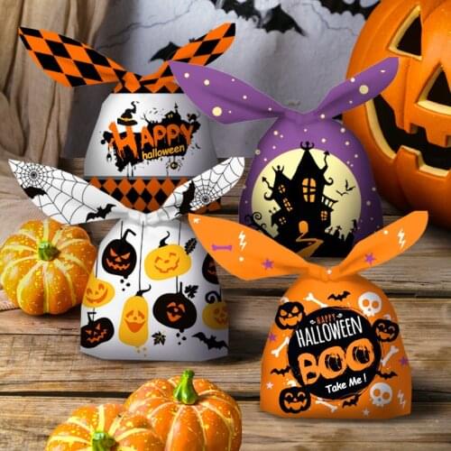 50pcs New Happy Halloween Candy Bag Gift Cookie Bags Biscuits Snack Plastic Packaging Bags Halloween Party Decoration Supplies