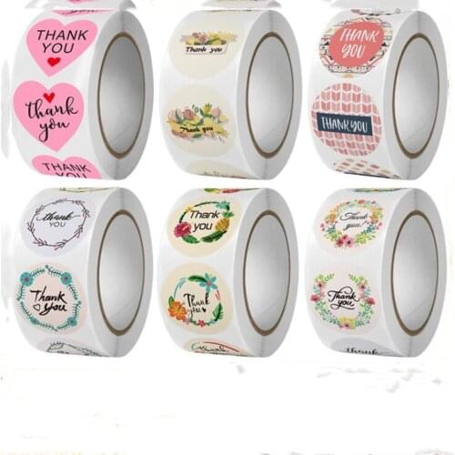 500pcs Multi Style Beautiful Flower Thank You Black Seal Labels Pink Wedding Party Favors Envelope Supplies Stationery Stickers