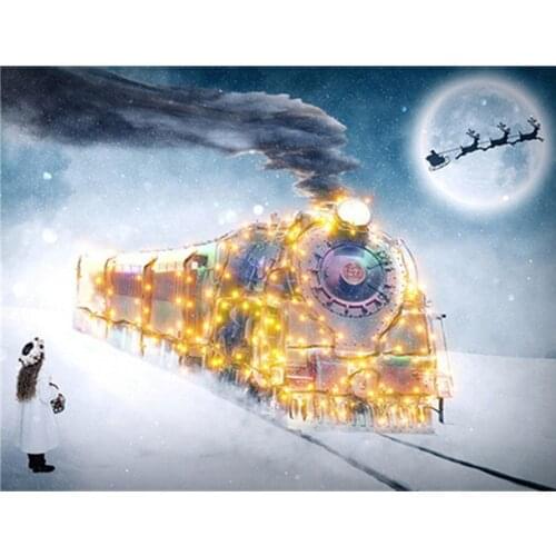 5D DIY Full Square Diamond Painting Cross Stitch Scenic train Head Stickers Rhinestone Mosaic Diamond Embroidery Stickers Decor