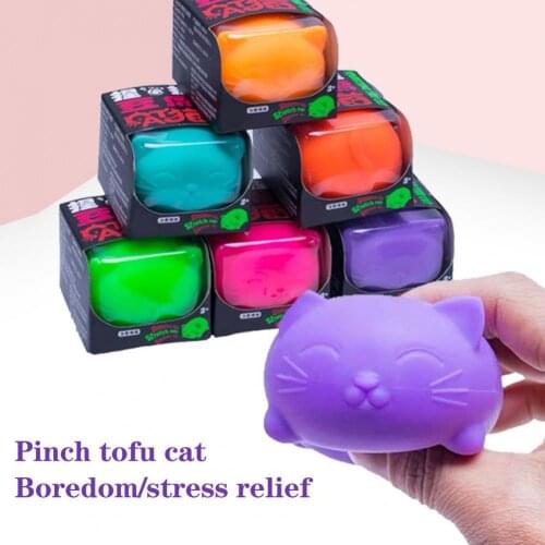 Anti-stress Toy Stress-relieving Cat Decompression Toy Funny Elastic Stress Relief Cat Squeeze Toy for Entertainment