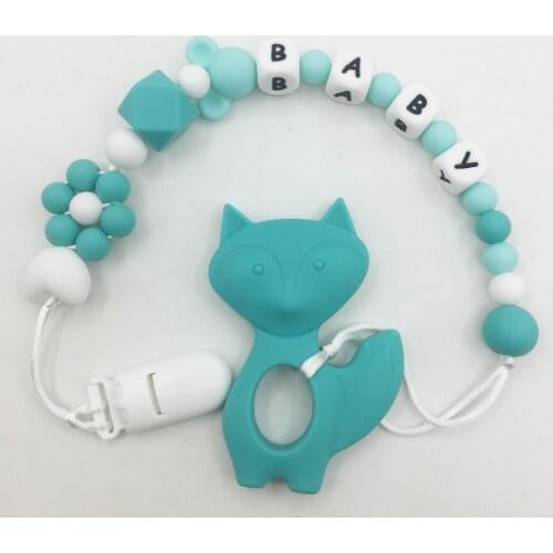 Personalized Name Silicone Teething Pacifier Clips with fox Silicone teether Pacifier Chain Necklace for baby fox chewed Toys
