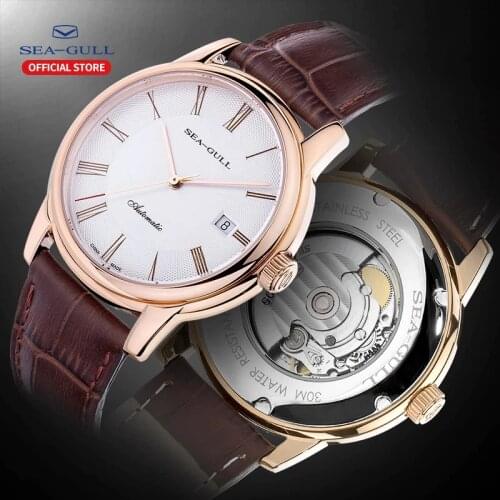 Seagull Mens Automatic Mechanical Watch Fashion Military Leather Sapphire Waterproof Watch Business Mens Mechanical watches