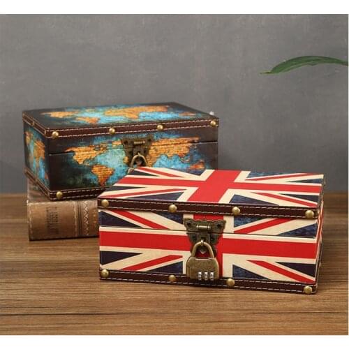 American style Home storage box with lock Retro Leather box holder desktop coffee shop decorate
