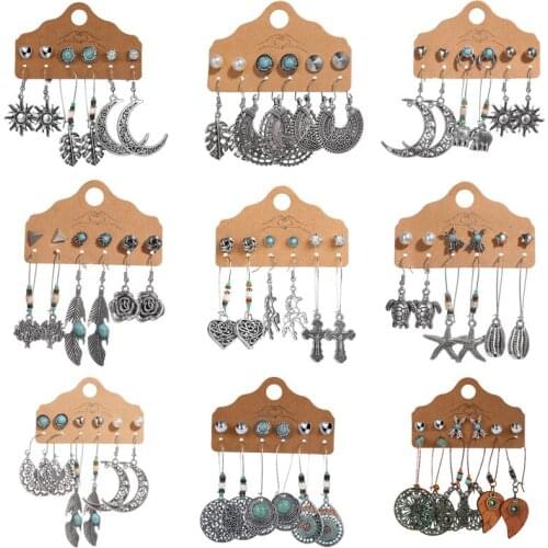 HaHaGirl Boho Bride Earrings Set Vintage Ethnic Long Round Leaf Tassel Wedding Water Drop Earrings For Women Statement Jewelry