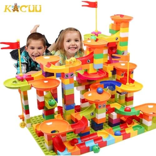 Marble Race Run Block Duploed Building Blocks Funnel Slide Blocks DIY Assembly Big Size Bricks Set For Children toys