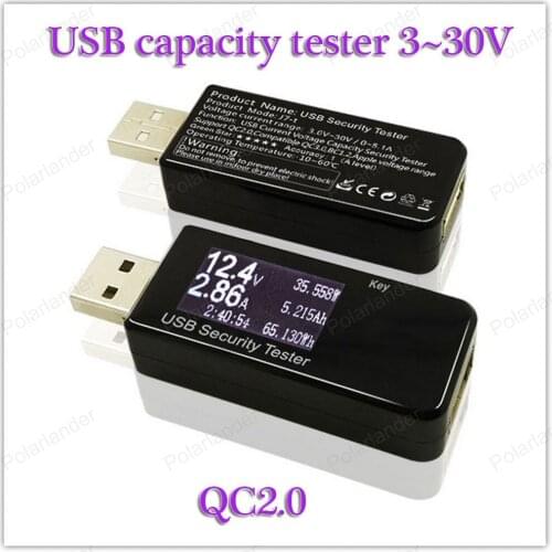 3- 30V USB LCD Current Voltage Charger Capacity meter tester voltage current mobile detector with 2A resistance