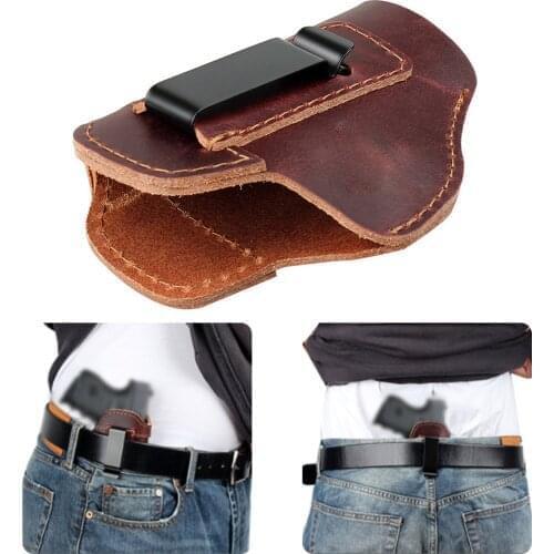 Leather IWB Concealed Carry Gun Holster For Glock 17 19 26 43X Sig S&W M&P Pistols Clip Case Tactical Hunting Holster