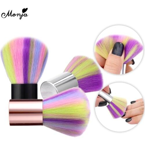Monja Nail Art Soft Hair Rainbow Colorful Dust Cleaning Brush Portable Acrylic UV Gel Powder Sequin Removal Pen Manicure Tool