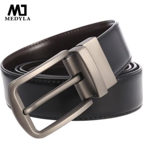 MEDYLA Reversible Belts For Men Genuine Leather For Male High Quality Alloy Pin Buckle Formal Belt Black Brown ZZ3975