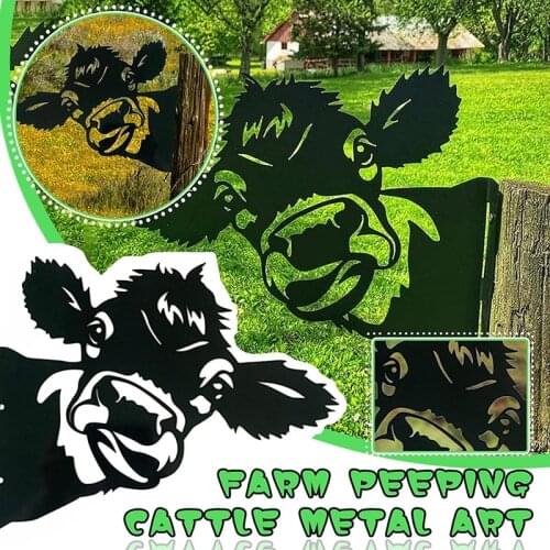 Farm Peeping Cow Metal Art Sculpture Farm Fence Art Wall Decor Peeping Cow Garden Decor Outdoor Indoor Hanging Ornaments
