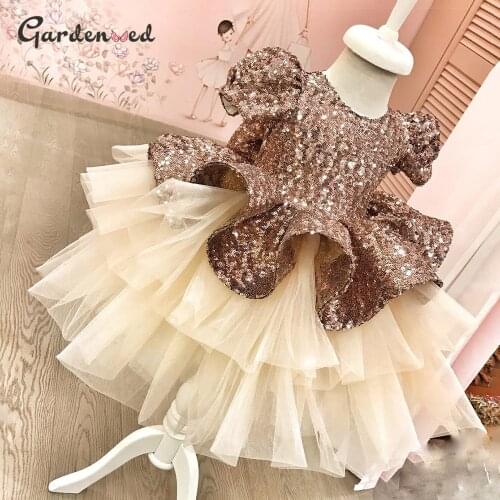 Layers Sequin Ball Gown Kids Party Dresses Glitter Girl Birthday Dress Shiny Girl Wedding Party Dress Girls Dress New Year 2021