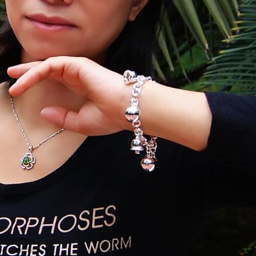 Fashion 925 Sterling Silver Bell Bracelet For Women Female silver Bracelet Exaggerated Round Sphere Charm Bracelet Contracted