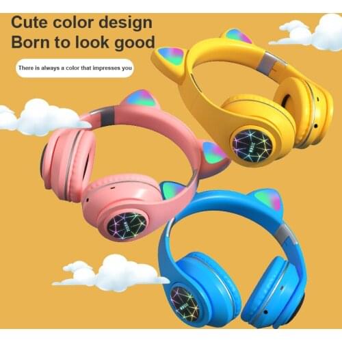 M2 Cat Ear Headphones Luminous Head-mounted Wireless Bluetooth Headset With Microphone Hands-free Support TF Card AUX Play