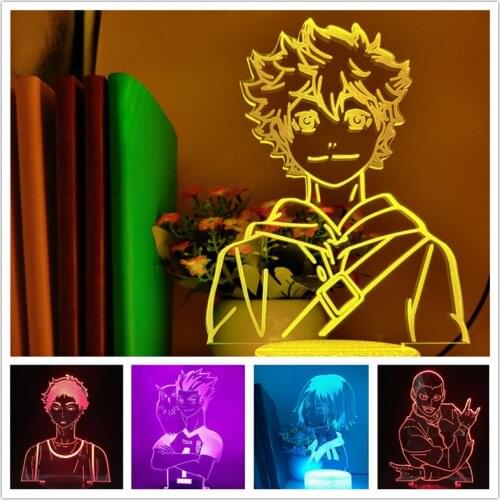 Haikyuu 3D Night Light LED Kozume Lamp Tanaka Bokuto Hinata Anime Figure Lampara Creative Lighting Lampara De Noche Dormitorio