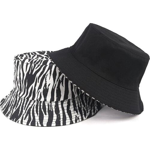 Double-side Harajuku Bucket Hat Women Summer 2021 Panama Bob Fisherman Hat Zebra-stripe Print Hip Hop Fisherman Fishing Cap