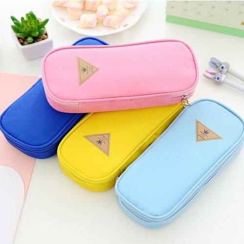 Simple Candy Color Large-capacity Pencil Case Zipper Bag Multi- function Flip Pencil Bag for School Stationery Supplies Case