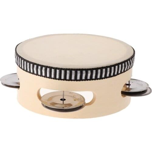 Hand Held Tambourine Drum with Metal Jingles Percussion Musical Instruments Toys for Church Party Dance (4 inch)