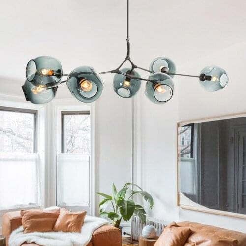 Nordic Glass Ball Light Crystal Pendant Chandeliers Lighting for Living Room Dining Room Kitchen Pendant Lamp Home Decor Fixture