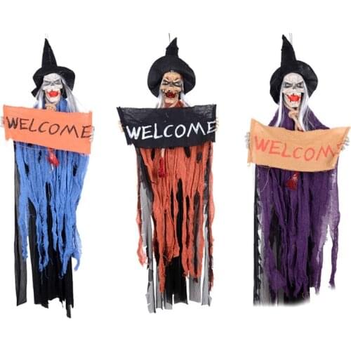 Skeleton Ghost Hanging Electric Voice Control Glowing Red Eyes Decoration for Halloween Haunted House Bar Ornament