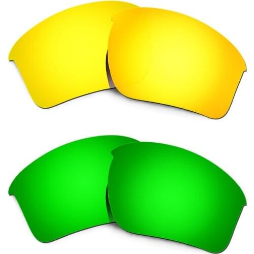 HKUCO For Half Jacket 2.0 XL Sunglasses Replacement Lenses 2 Pairs 24K Gold/Emerald Green