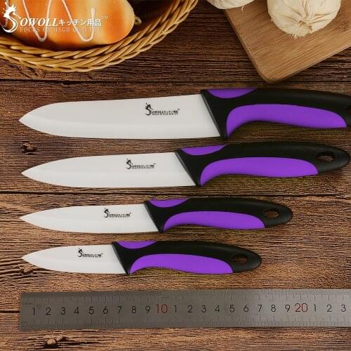 Sowoll Ceramic Knives 4pcs Set 6'' 5'' 4'' 3'' Chef Slicing Utility Paring Knife Fruit Vegetable Kitchen Accessory