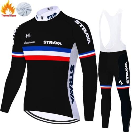 Strava Winter Thermal Fleece Jacket Kit Bicicleta Conjunto Maillot Set Jersey Cycling Ropa Hombre 자전거의류 Ciclismo Masculino