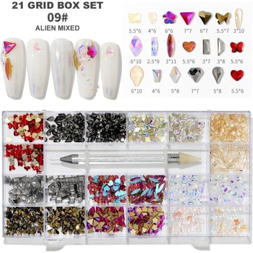 Swarovsky 21 Grids White Nail Art Rhinestones Set 3100Pcs BIg Irregular Ornaments Gem Flatback Manicure Decoration Accessories